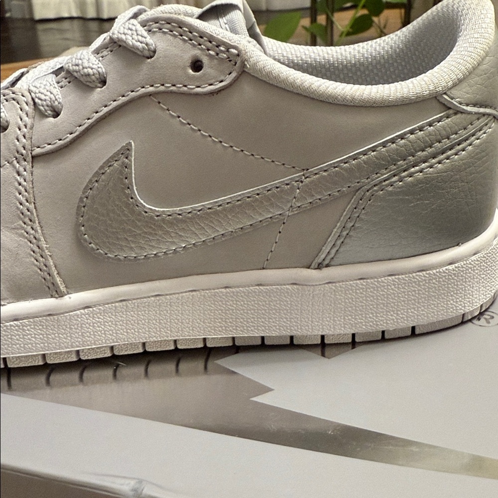 Nike Metallic Gray Air Jordan 1 Retro Low OG Sneakers - Picture 2 of 7